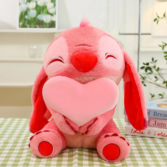 Peluche Stitch rose cœur en velours kawaii Disney